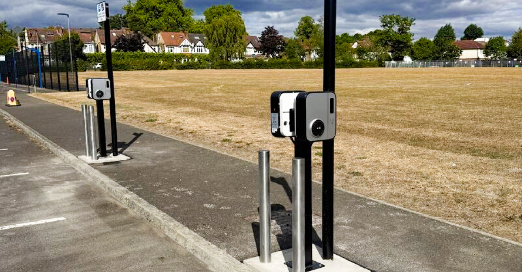 Four Injet Eco Public AC Chargers in a UK Residential Community